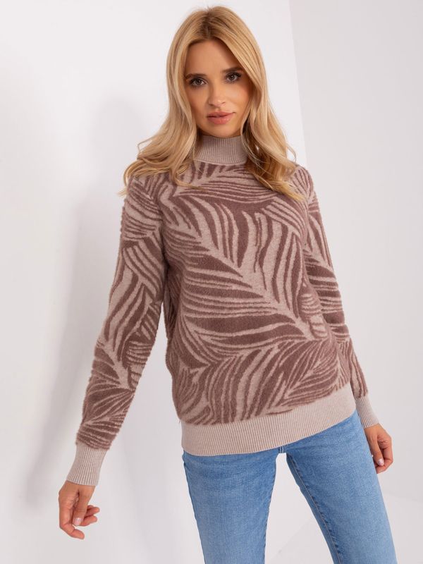 Fashionhunters Brown lady's turtleneck with patterns