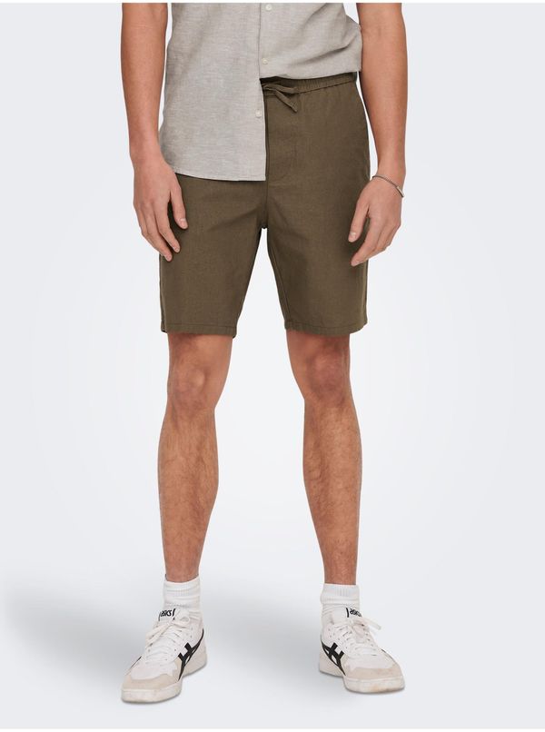 Only Brown Men's Linen Shorts ONLY & SONS Linus - Men