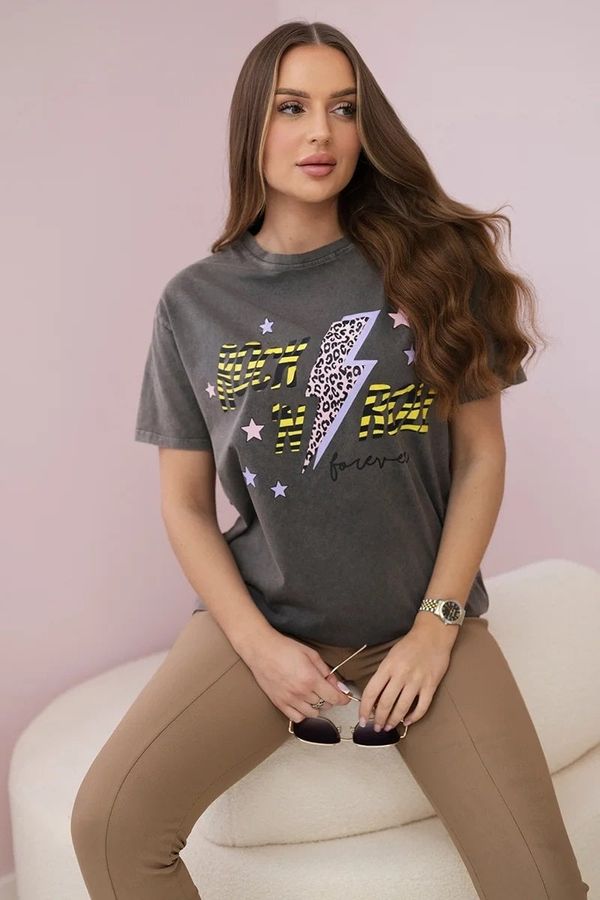 Włoski Brown rubbed cotton blouse Rock n roll