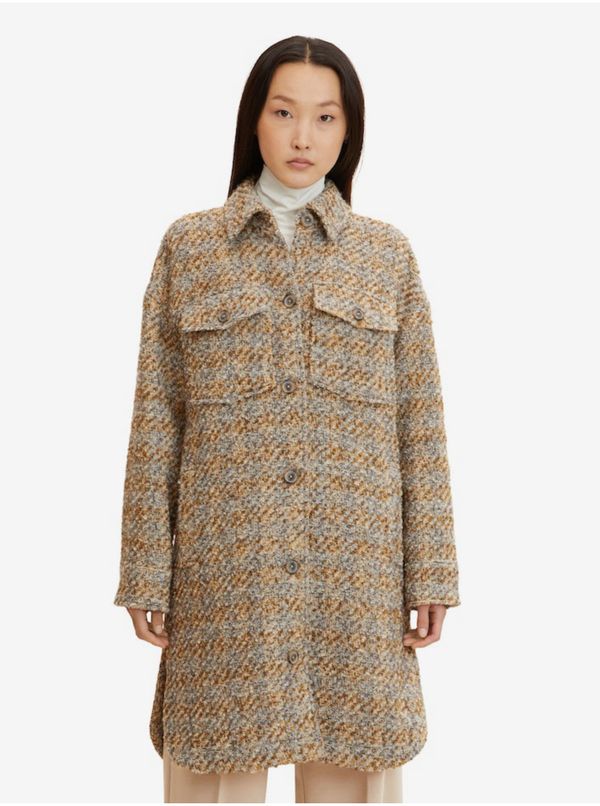 Tom Tailor Brown Women's Plaid Coat with Wool Tom Tailor - Women