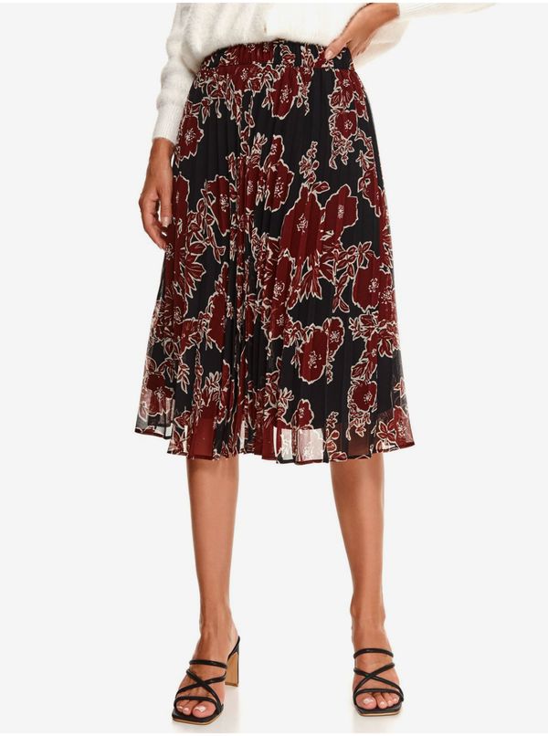 Top Secret Burgundy-Black Floral Pleated Skirt TOP SECRET - Women