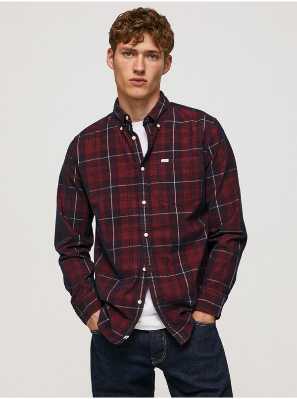 Pepe Jeans Burgundy Men's Plaid Shirt Pepe Jeans Freshfield - Men's