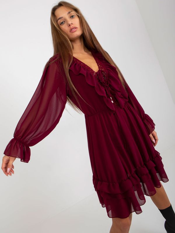 Fashionhunters Burgundy minidress with ruffle in OCH BELLA style