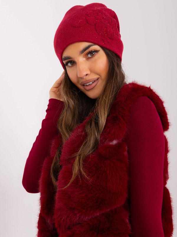 Fashionhunters Burgundy women's beanie with rhinestones