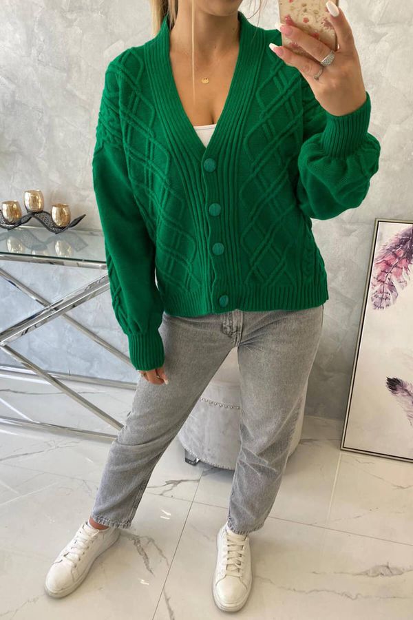 marka niezdefiniowana Button-down sweater with decorative green knit