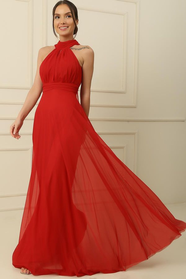 By Saygı By Saygı Halterneck Lined Long Tulle Dress