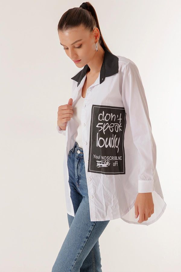 By Saygı By Saygı Long Shirt with Lettering on One Side on the Front