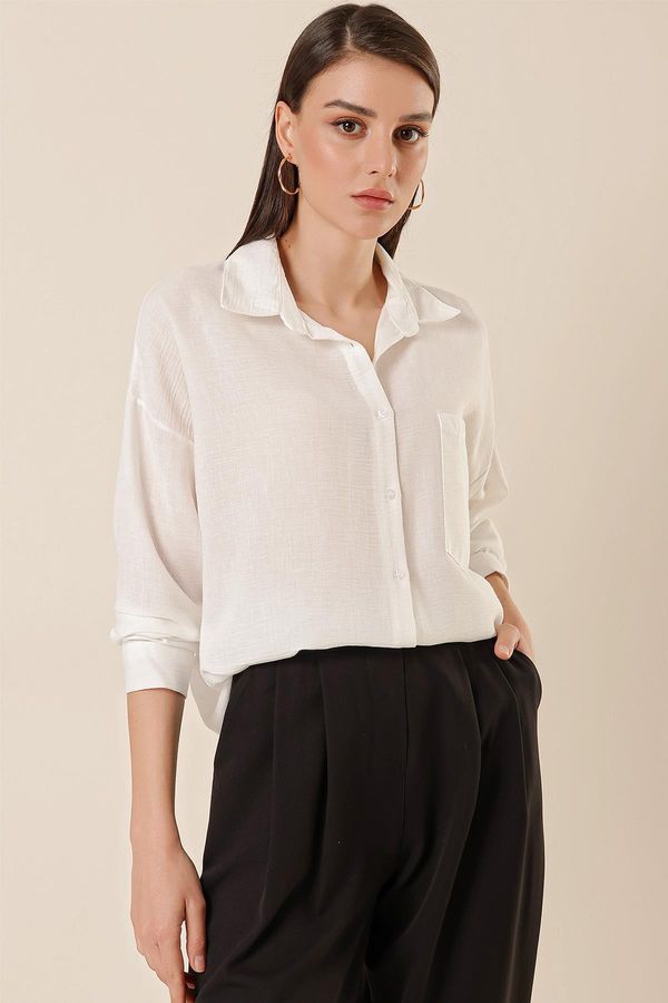 By Saygı By Saygı One Pocket, Oversized See-through Linen Shirt