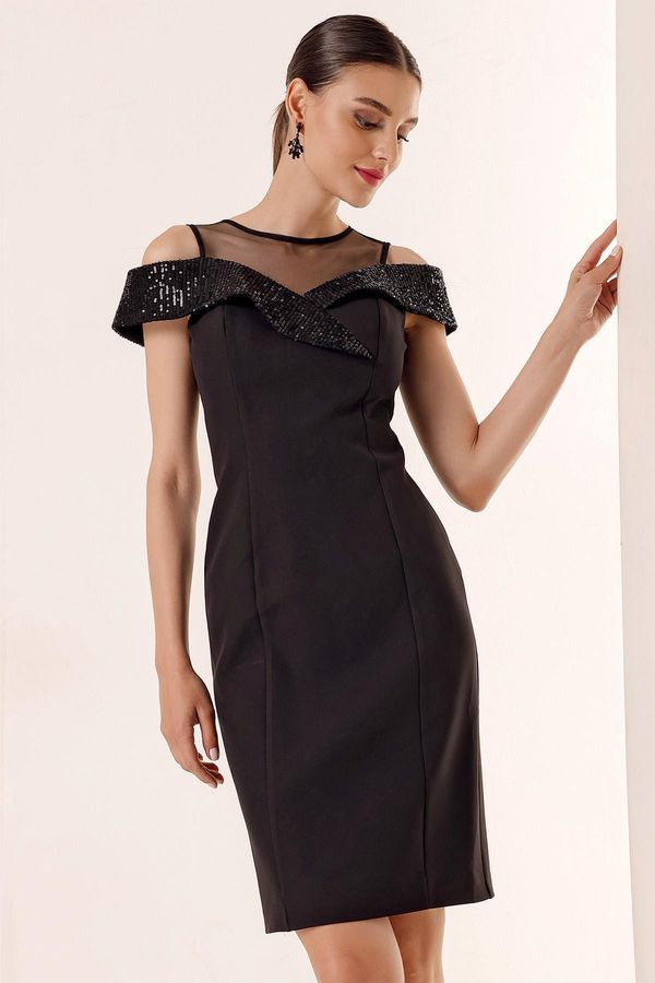 By Saygı By Saygı Top Sheer Tulle Neck Sequined Sequin Dress
