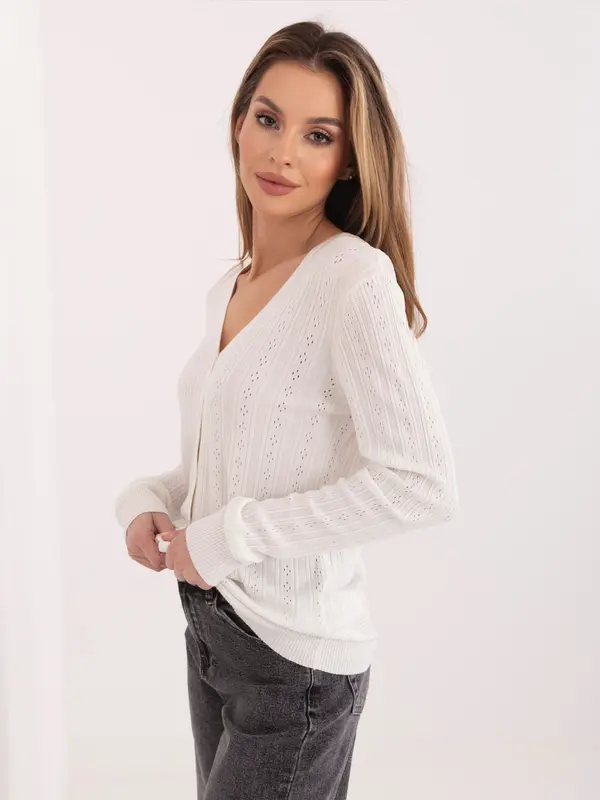 Sublevel Бял ажурен пуловер с копчета