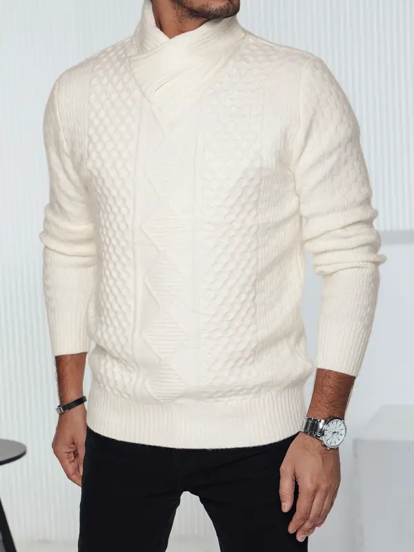 DStreet Бял мъжки пуловер с шал яка