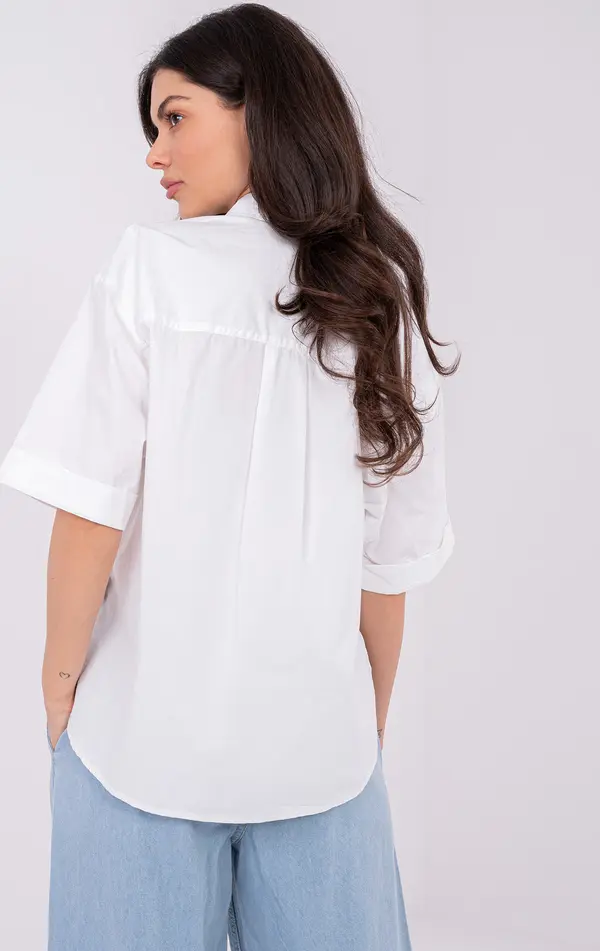 Sublevel Бяла дамска риза с къс ръкав