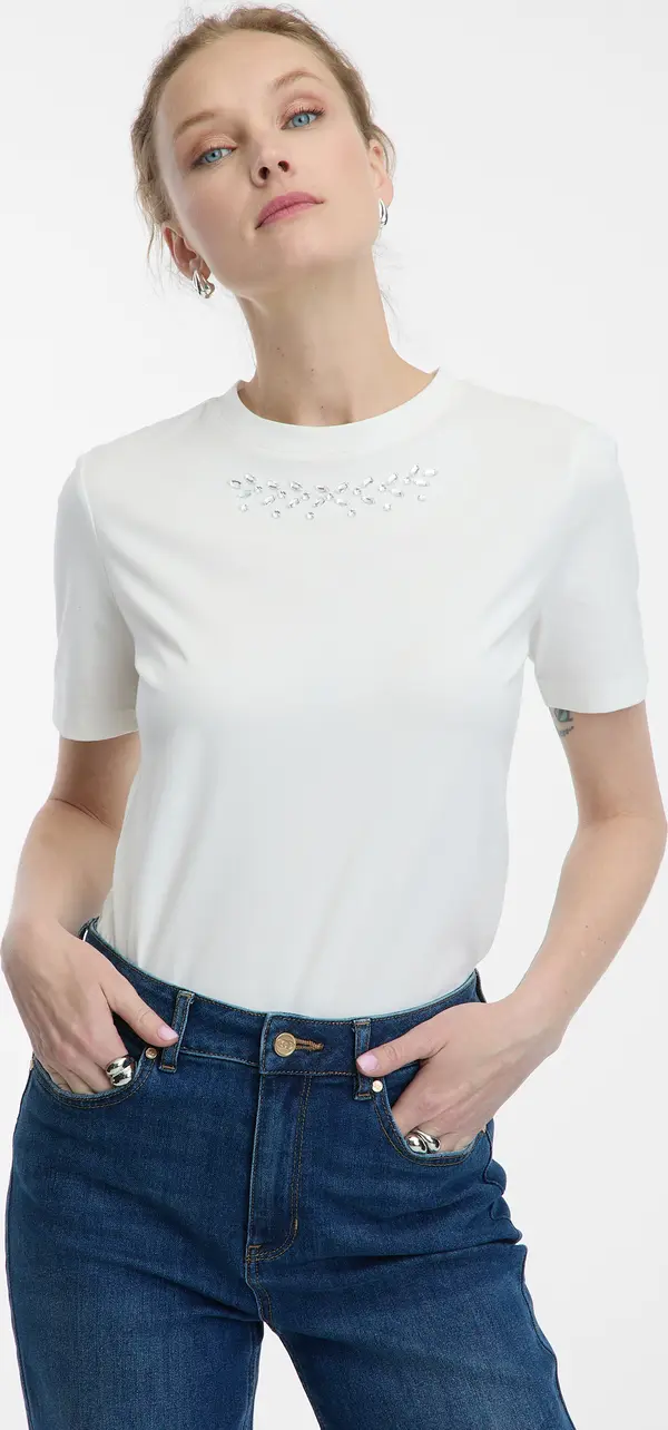 Orsay Бяла дамска тениска с апликация ORSAY