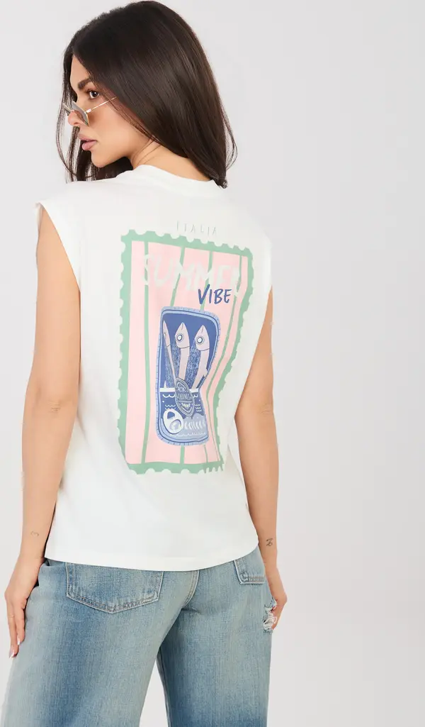 Sublevel Бяла дамска тениска с щампа