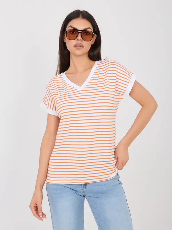 RELEVANCE Бяла и оранжева тениска с голям размер
