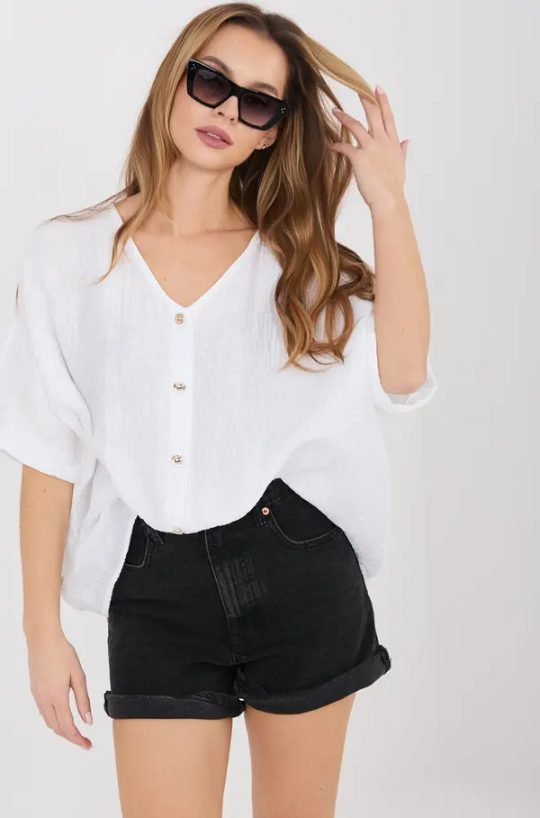 Italy Moda Бяла лятна блуза с копчета