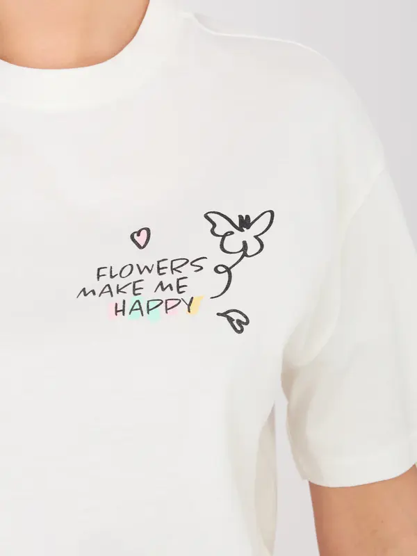 Sublevel Бяла памучна тениска с надпис