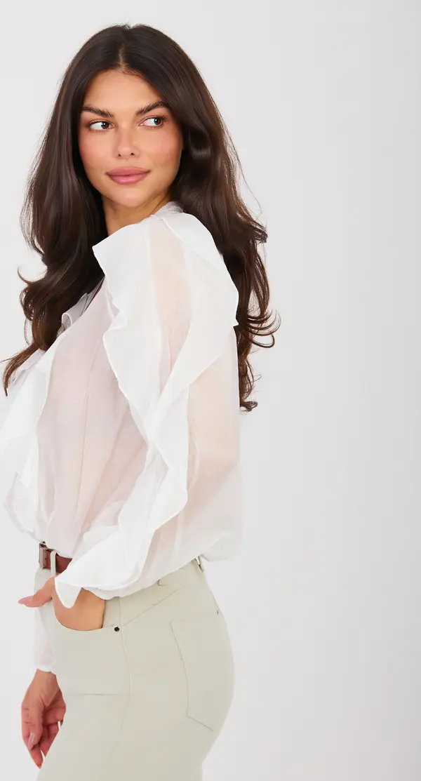 Factory Price Бяла шифонена блуза с волани