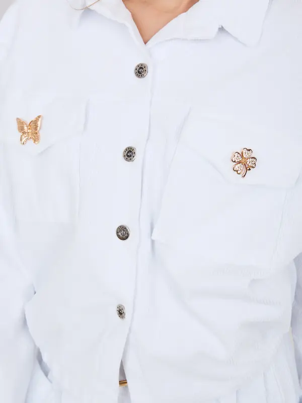RUE PARIS Бяло кадифено яке с брошки