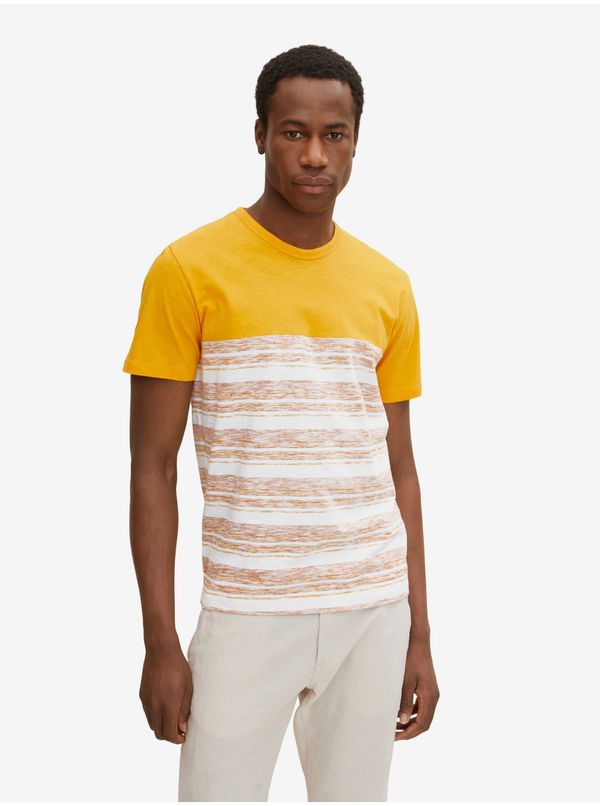 Tom Tailor Бяло-оранжева мъжка раирана тениска Tom Tailor - Мъжка