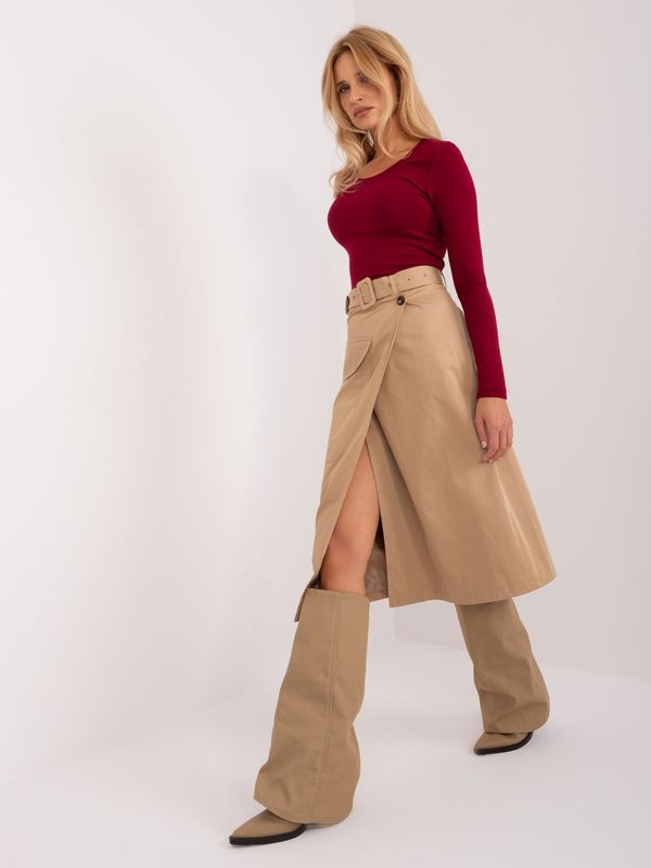 Fashionhunters Camel wrap cargo skirt with belt