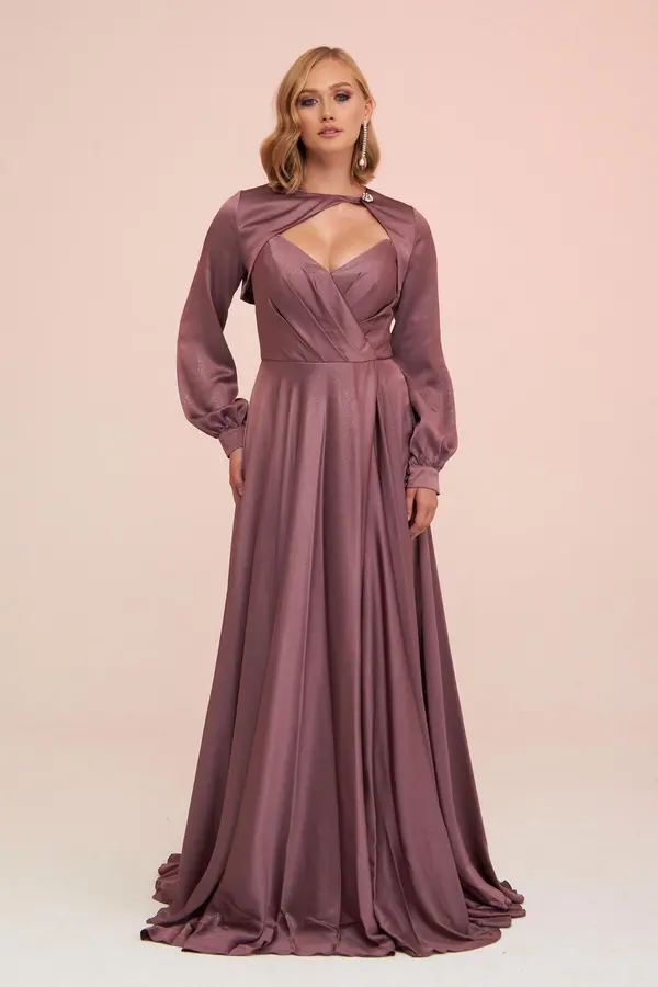 Carmen Carmen Lavender Foil Bolero Slit Long Evening Dress