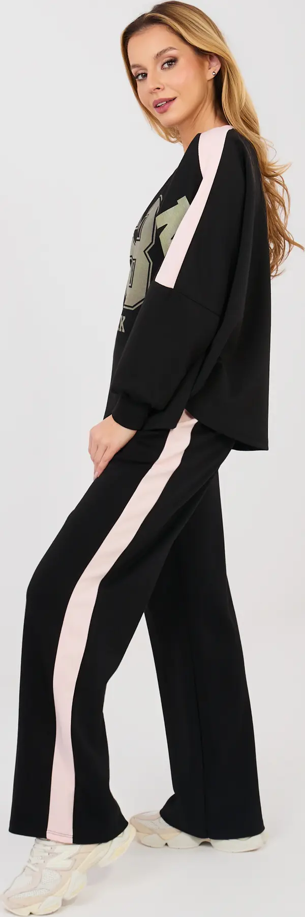 RUE PARIS Черен джърси спортен панталон с райета