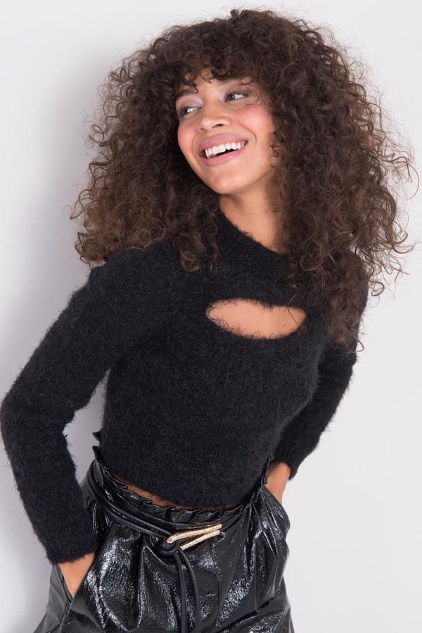 Fashionhunters Черен изрязан BSL пуловер