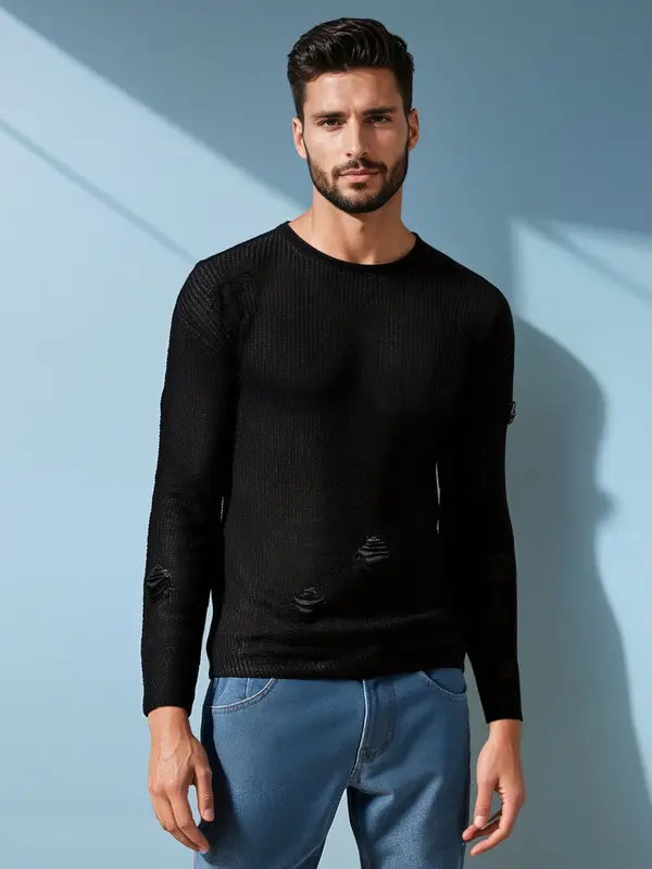 DStreet Черен мъжки пуловер Dstreet