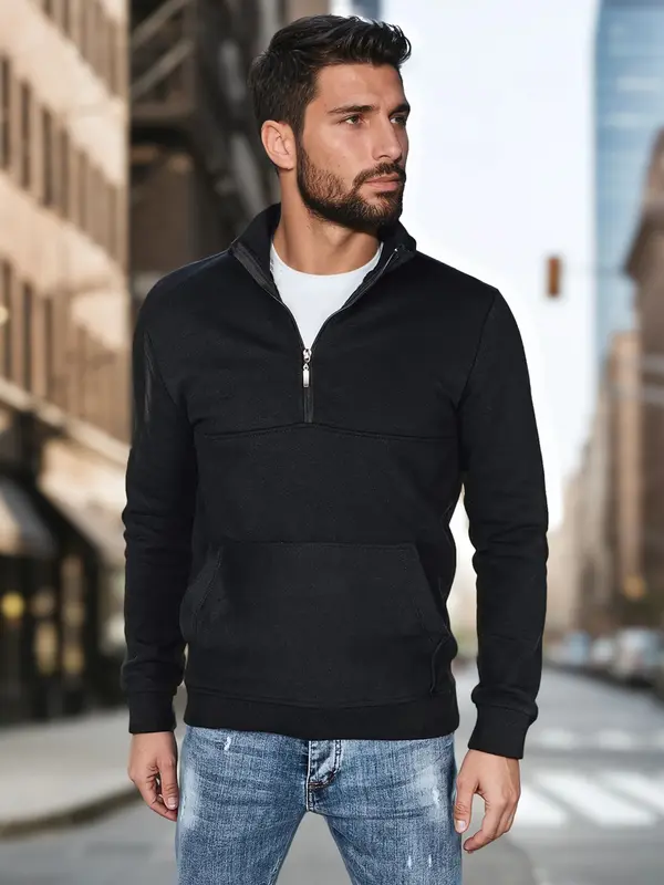 DStreet Черен мъжки суитшърт с яка с изправена яка