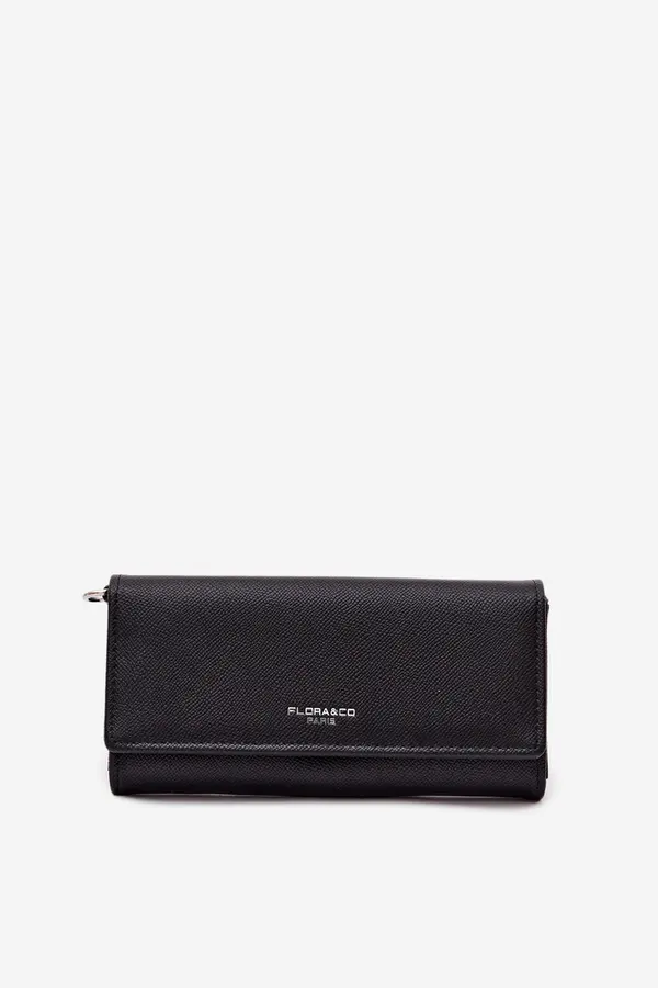 FLORA & CO Черен портфейл 2 в 1 Flora&amp;Co с каишка