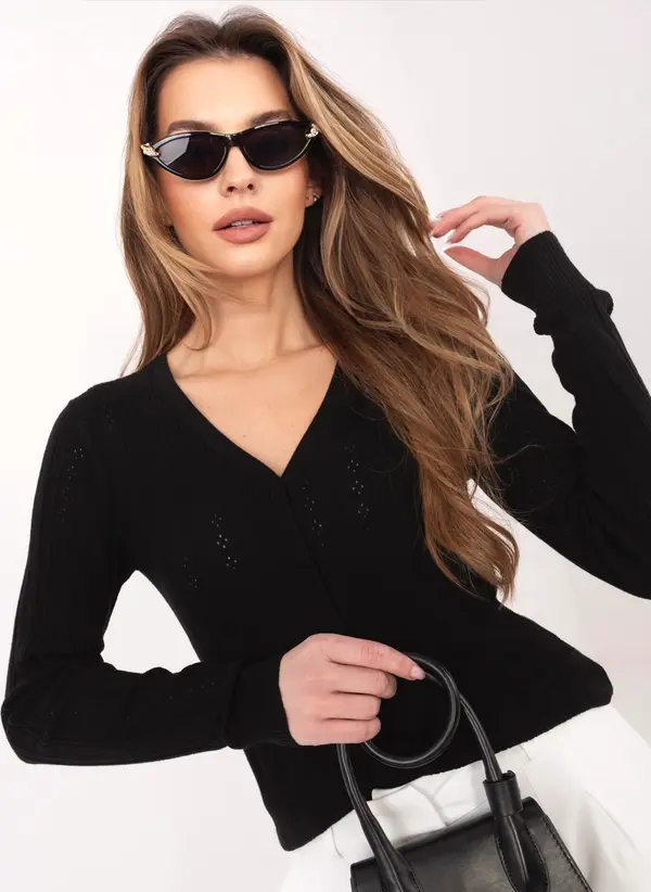 Sublevel Черен пуловер с отворена врата