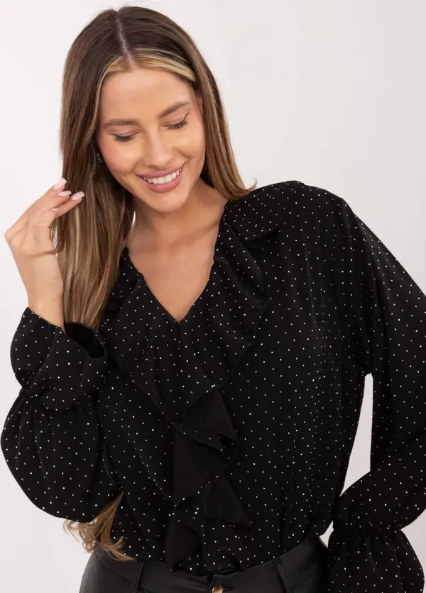 Italy Moda Черна блуза на точки с волани
