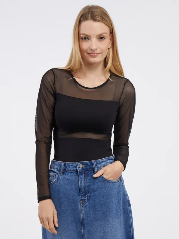 Only Черна блуза с дълги ръкави