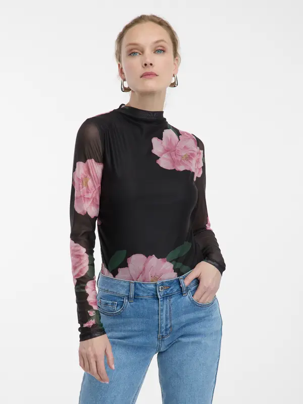 Orsay Черна блуза с флорален мотив