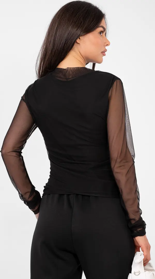 Factory Price Черна блуза с прозрачни ръкави