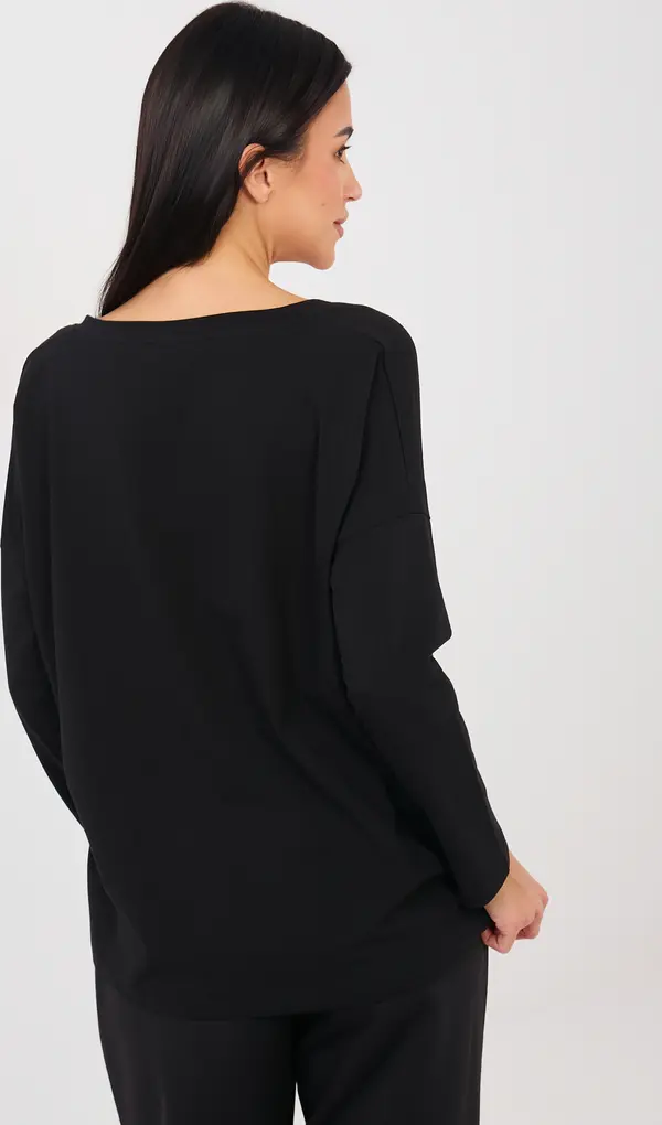 RUE PARIS Черна блуза с V-образно деколте