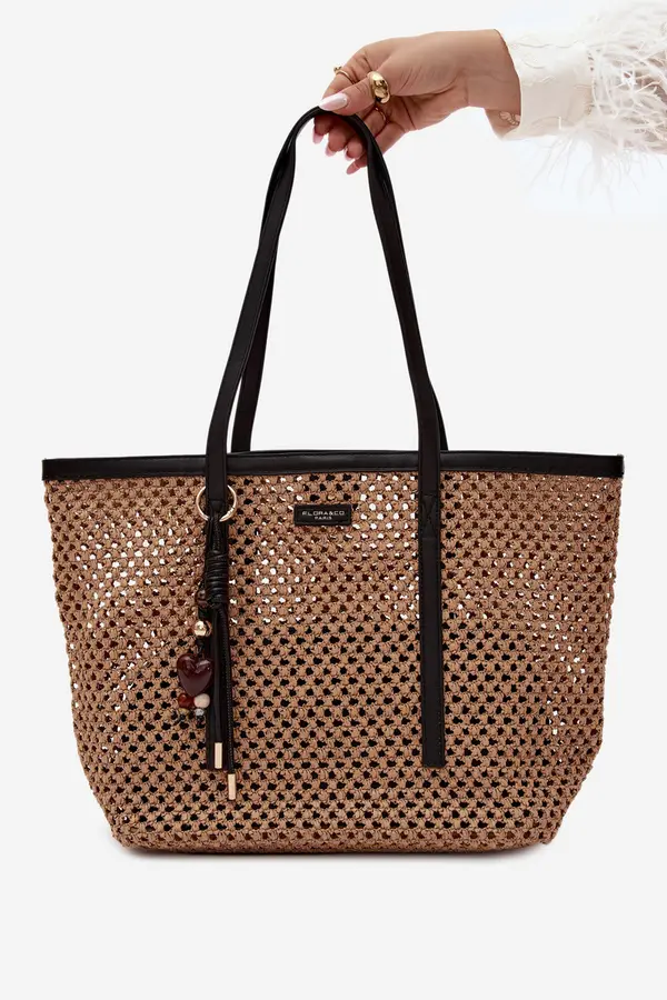 FLORA & CO Черна чанта за пазаруване Flora&amp;Co с висулка