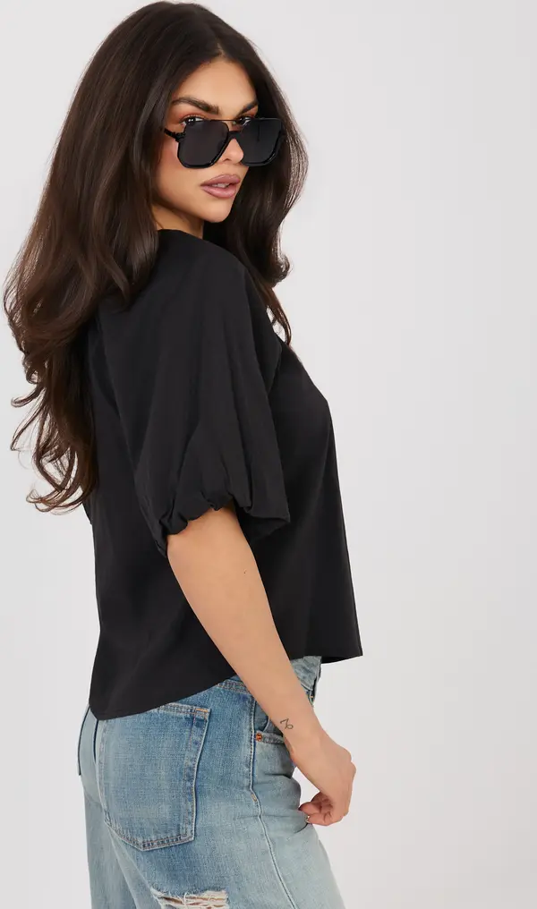 Sublevel Черна дамска блуза с кръгло деколте