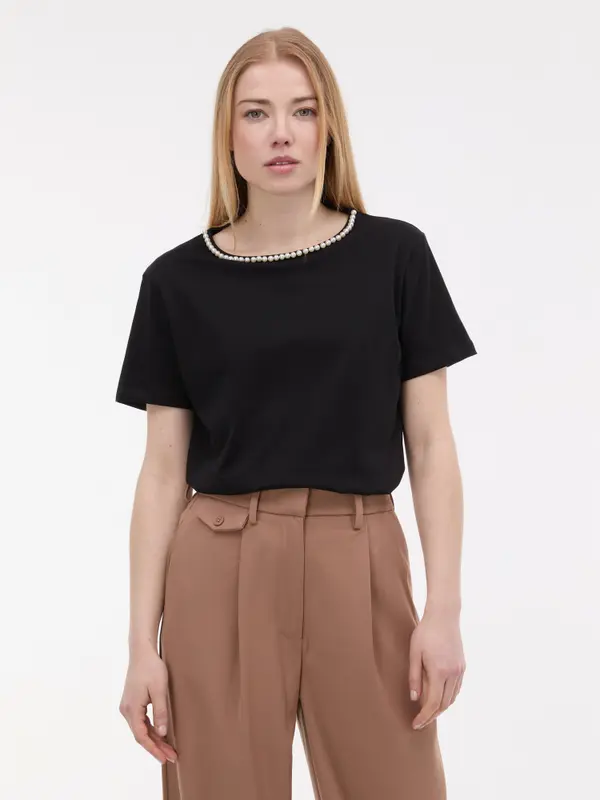 Orsay Черна дамска тениска с апликация ORSAY