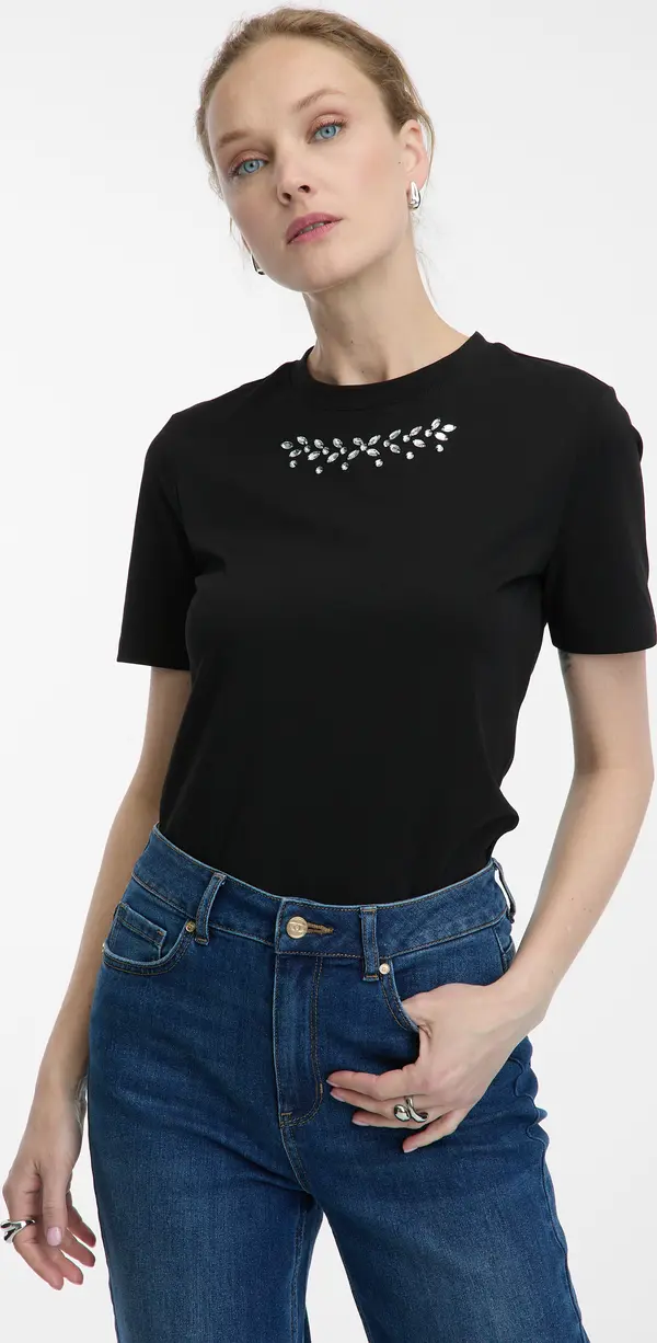 Orsay Черна дамска тениска с апликация ORSAY