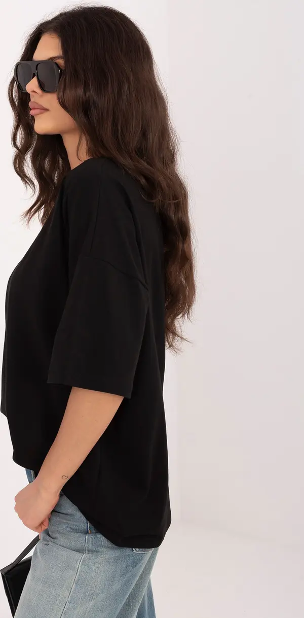 RUE PARIS Черна дамска тениска с обикновен дизайн