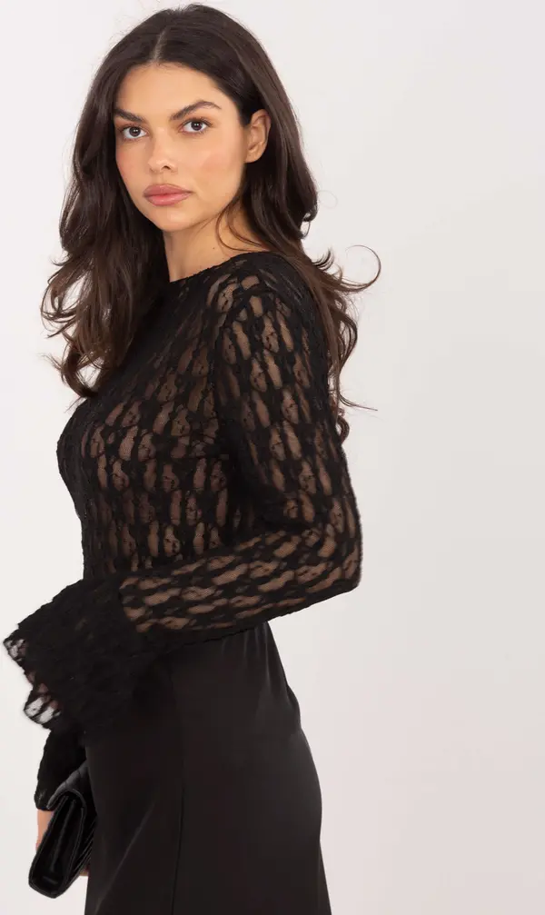 Italy Moda Черна дантелена блуза