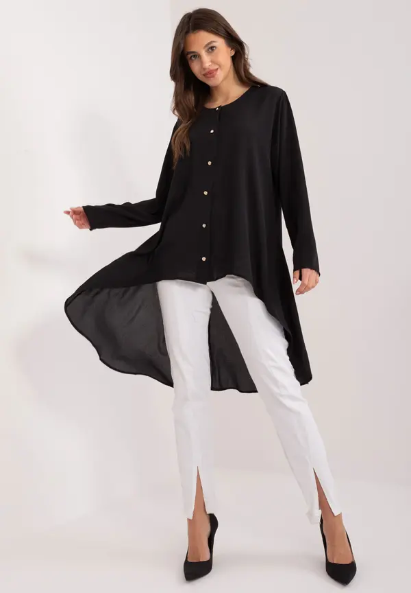 LAKERTA Черна дълга блуза с копчета