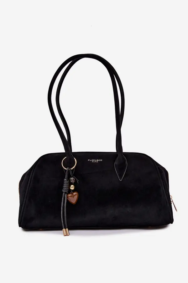 FLORA & CO Черна еко велурена чанта Flora&amp;Co