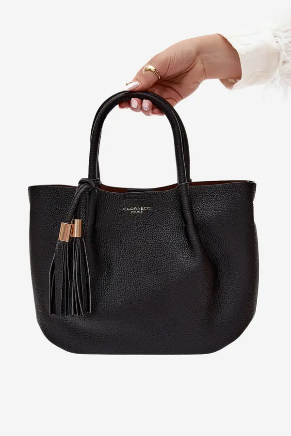 FLORA & CO Черна екокожена чанта Flora&amp;Co