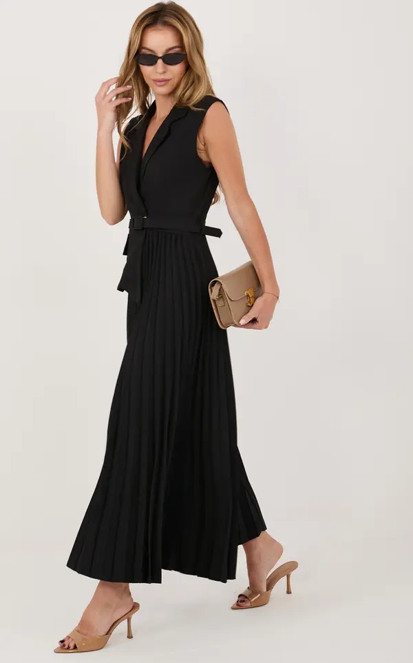 RUE PARIS Черна елегантна рокля с колан