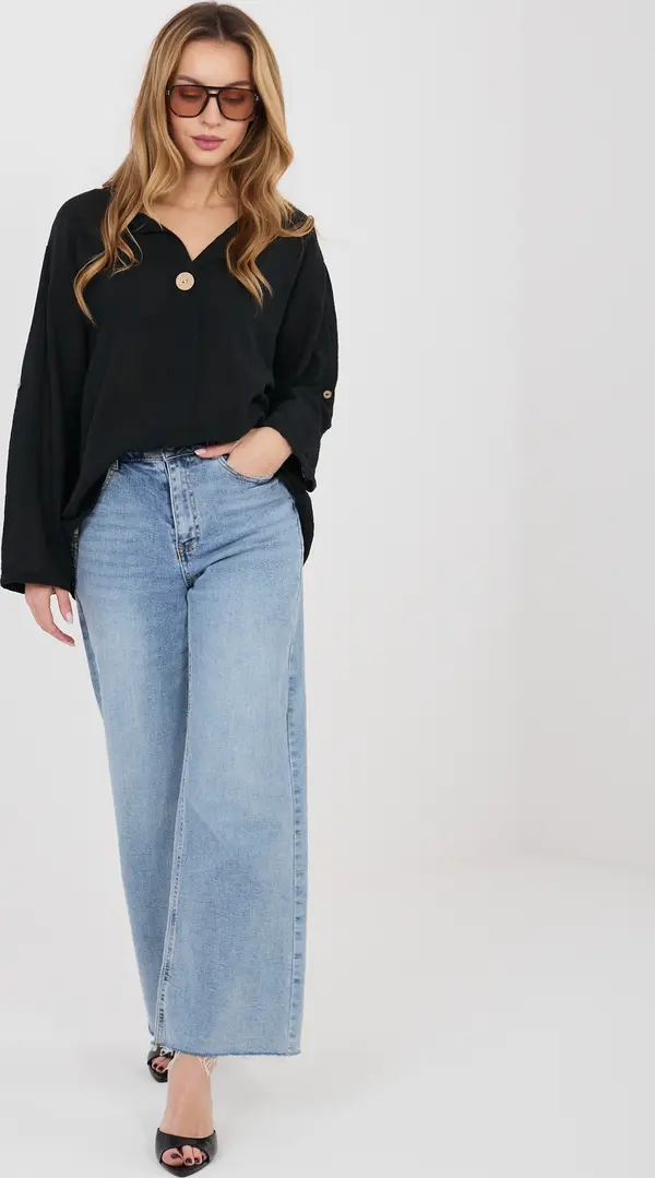 Italy Moda Черна лятна блуза с дълъг ръкав