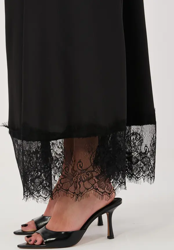 RUE PARIS Черна макси пола с дантела