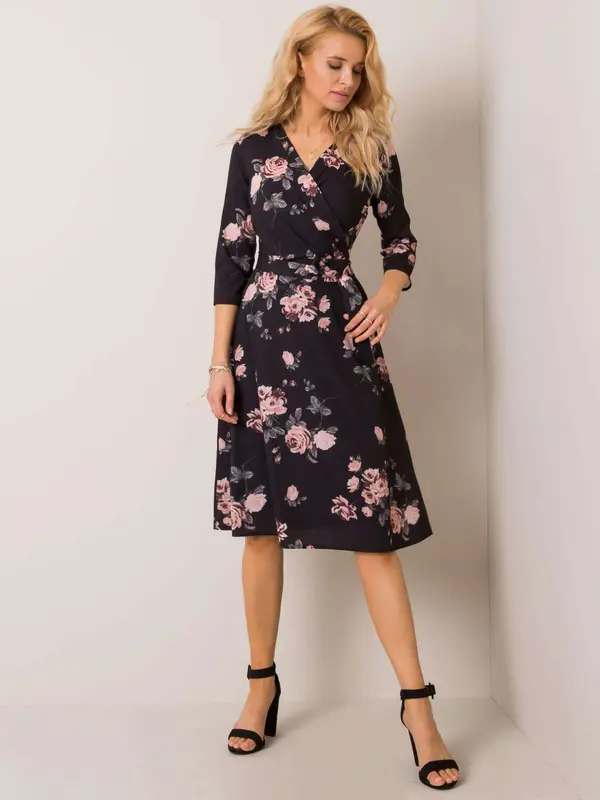 LAKERTA Черна миди рокля с цветя